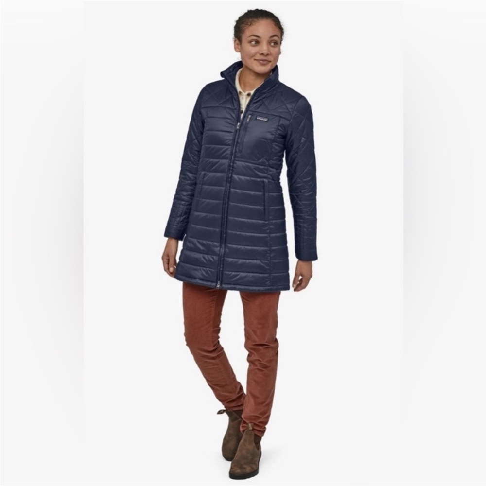 Patagonia Women's Radie Parka Insulated Puffer Navy Jacket Medium - Picture 2 of 4
